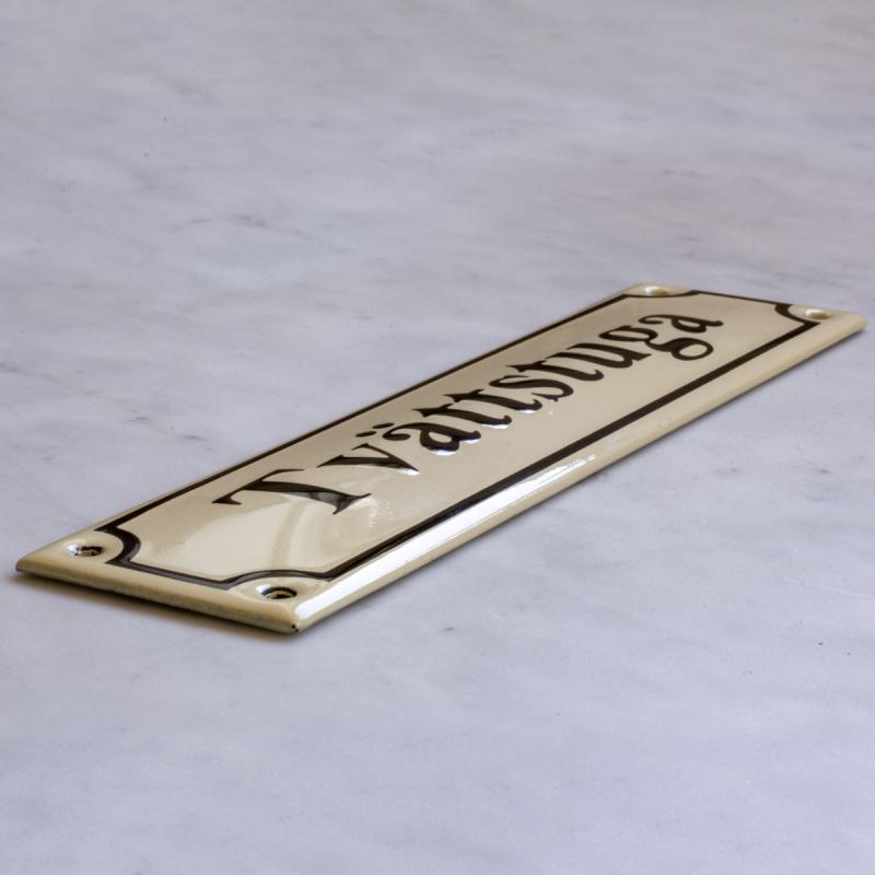 Enamel Door Sign - Tvättstuga White/Black image