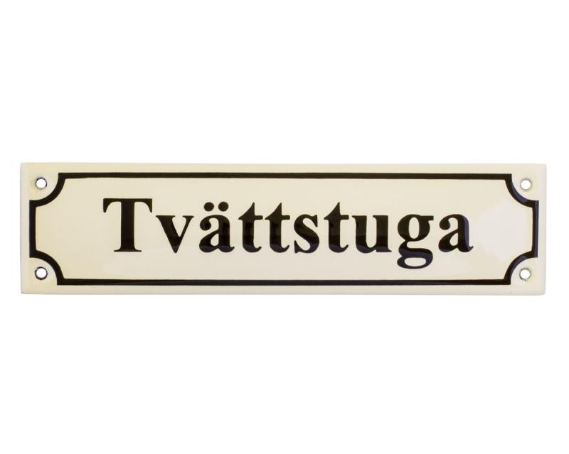 Enamel Door Sign - Tvättstuga White/Black image