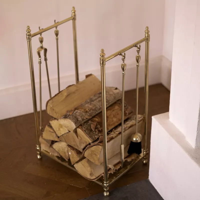 Brændeholder med pejseværktøj - Messing image