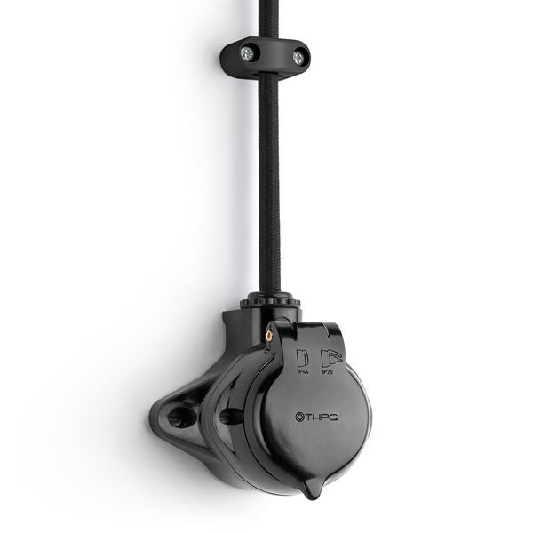 Stikkontakt svart bakelitt IP44 - Åpent anlegg image