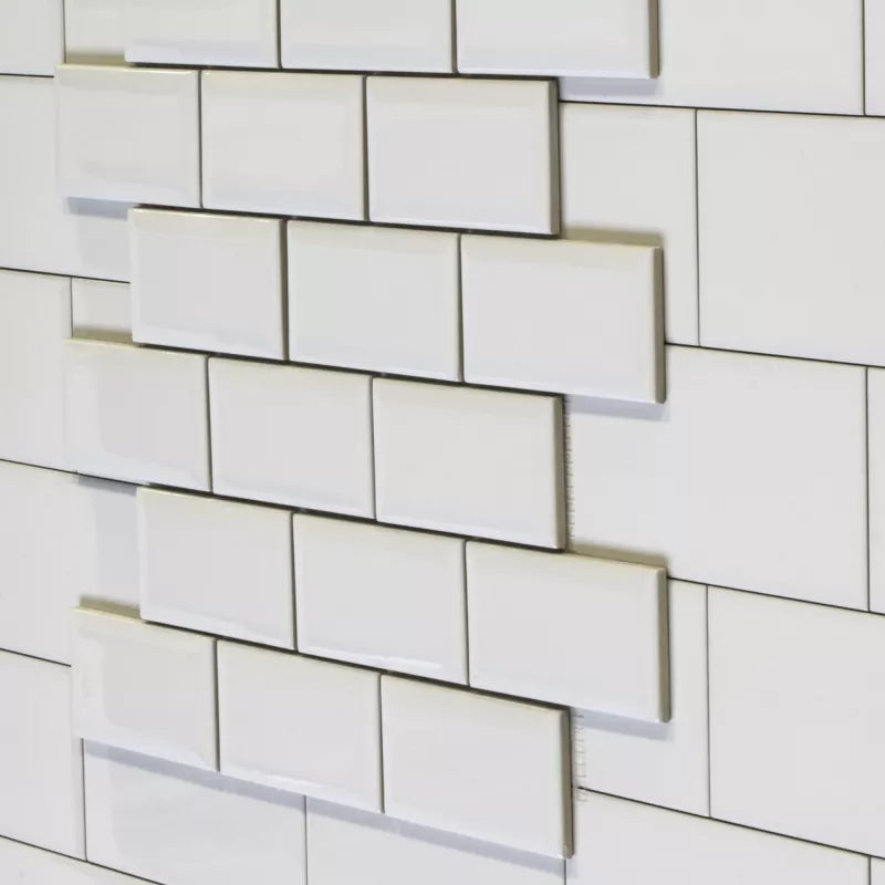 Victoria wall tiles - Beveled edges (mini on net) 5 x 10 cm (1.97 x 3.94 in.) white, glossy image