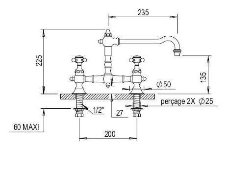 Kjøkkenbatteri - Horus Victoria 2-hulls messing image