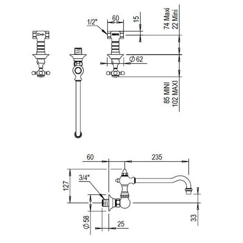 Kitchen Faucet - Horus Julia wall, untreated brass image