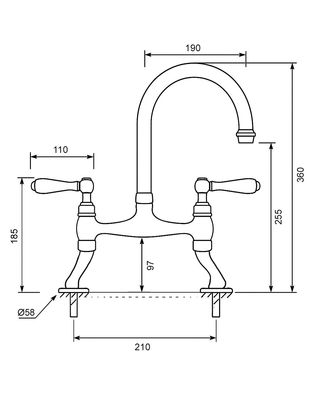 Kitchen Faucet – Two-Hole Faucet Salford Swan Neck Brass image