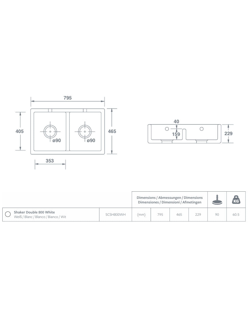 Kitchen Sink – Classic Shaker Double 800 image