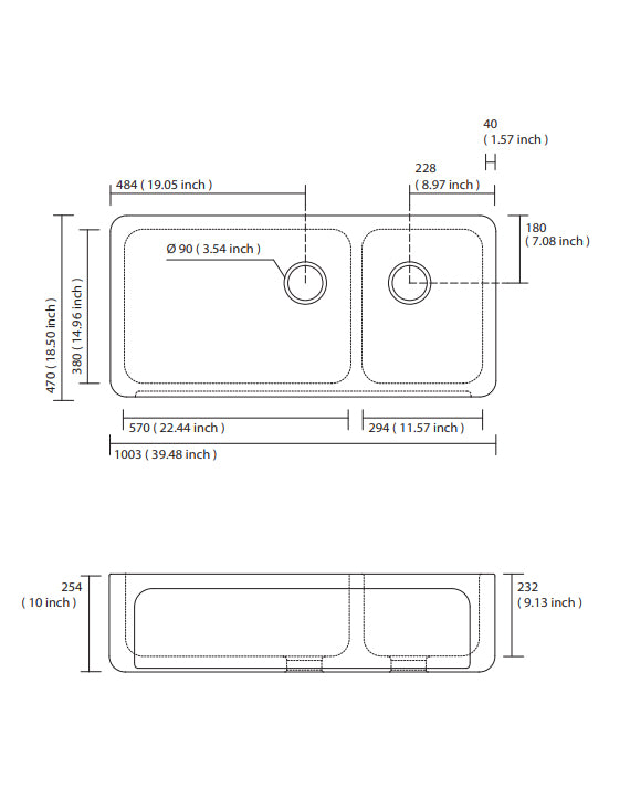 Kitchen Sink Double - Buckinghamshire 100.3 cm (39.5 in.), Detailed Front image