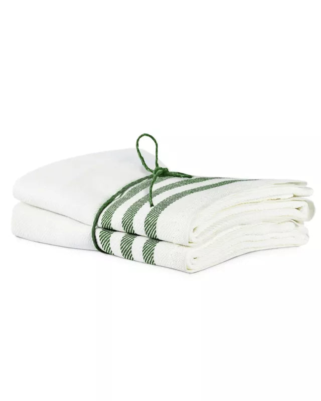 Kitchen towel 2 pcs - Linen 50 x 70 cm, diagonal offwhite/leaf green image