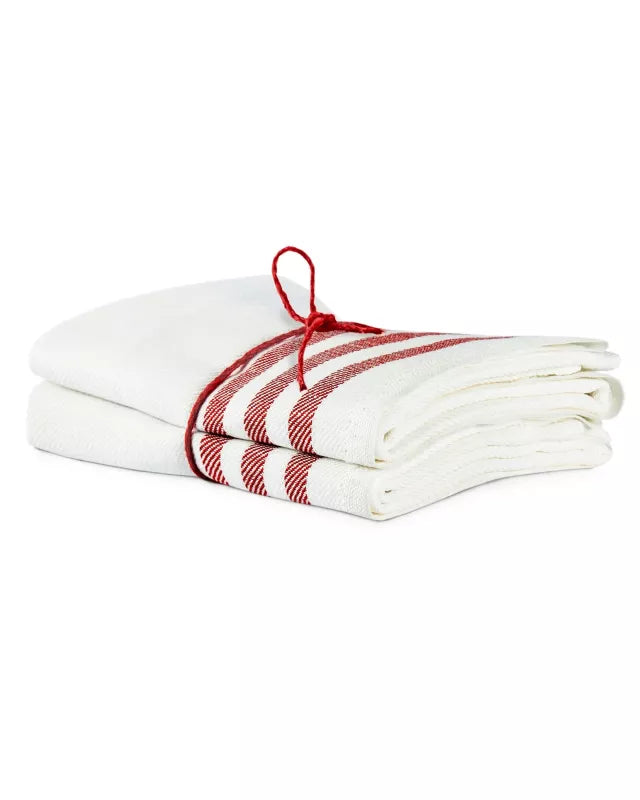 Kitchen towel 2-pcs - Linen 50 x 70 cm, diagonal offwhite/red image