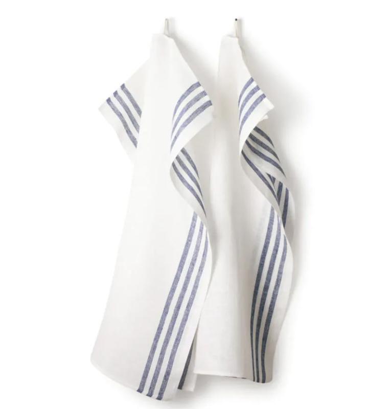Kitchen towel 2-pcs - Linen 50 x 70 cm, diagonal offwhite/navy blue image
