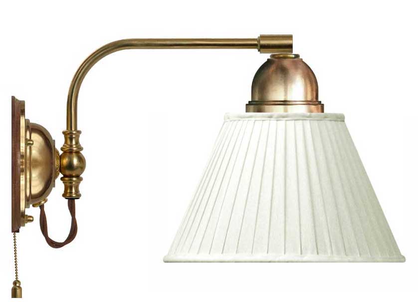 Vägglampa - Gripenberg, mässing, vit tygskärm, brun image