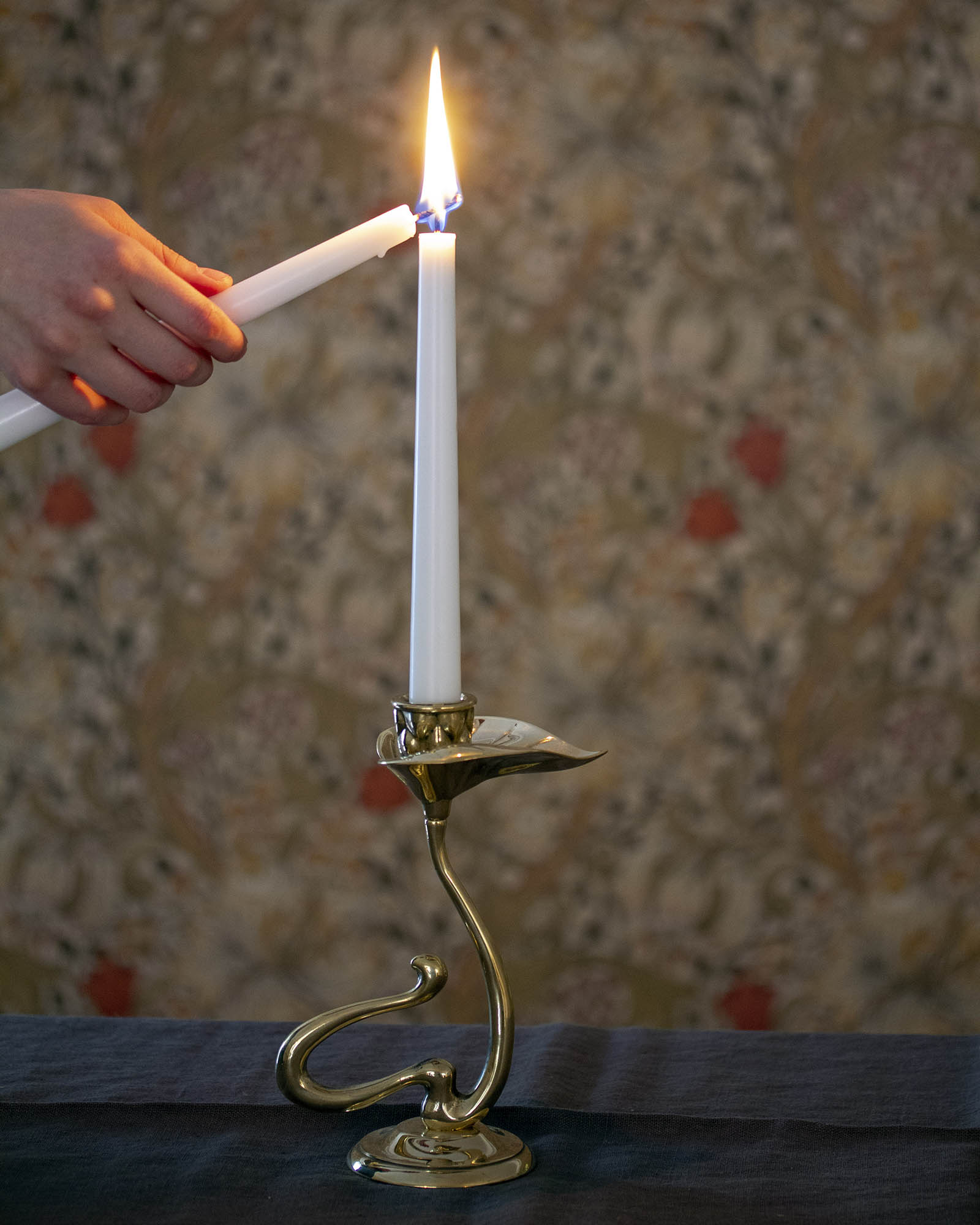 Candlestick - Art nouveau leaf brass image