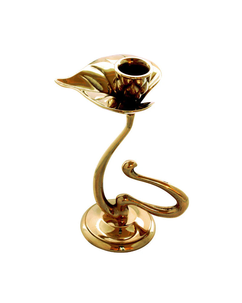Candlestick - Art nouveau leaf brass image