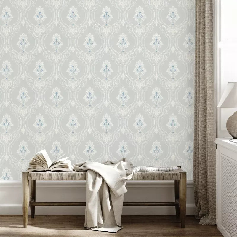 Lim & Handtryck Tapet - Älgå vit/ljusblå image