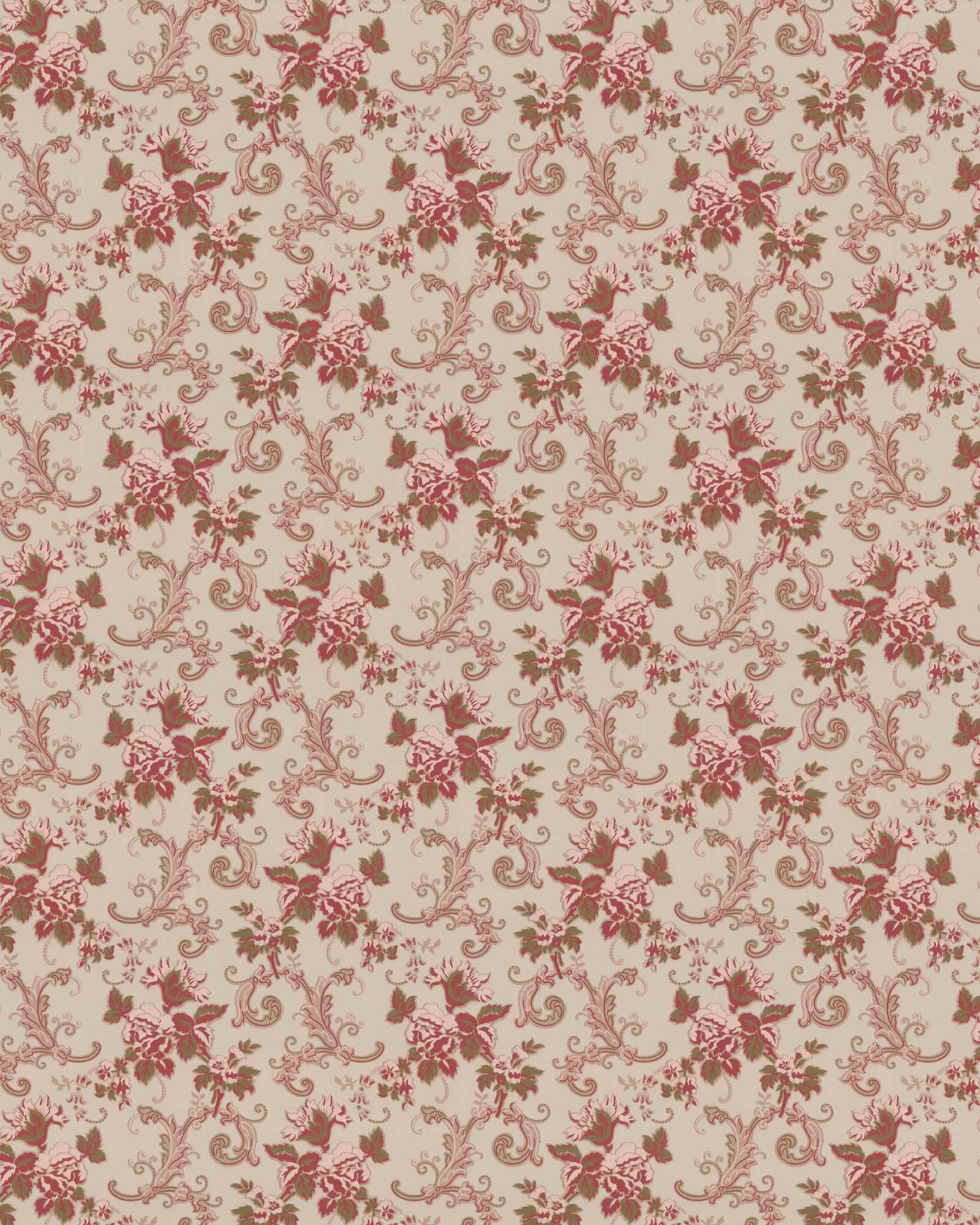 Lim & Handtryck Tapet - Hovdala blomma grå/röd image