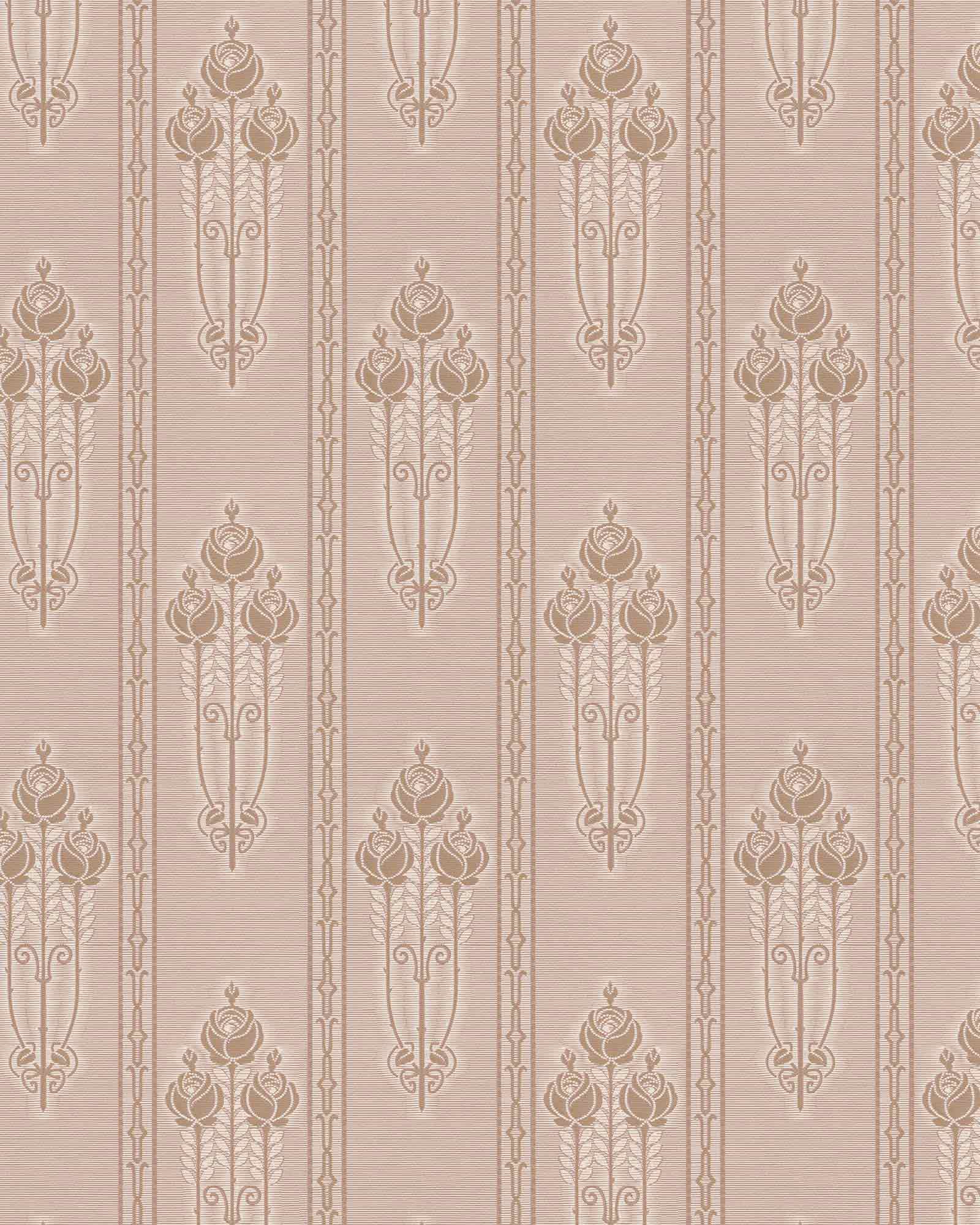 Lim & Handtryck Tapet - Jugendros beige/guld image