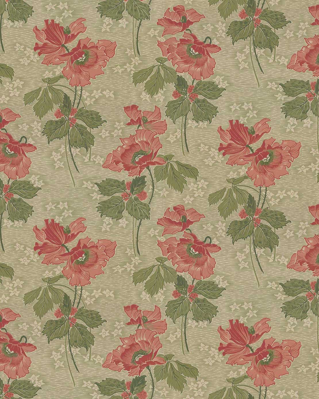 Lim & Handtryck Tapet - Vallmo grön/röd image