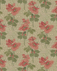 Lim & Handtryck Tapet - Vallmo grön/röd thumbnail image