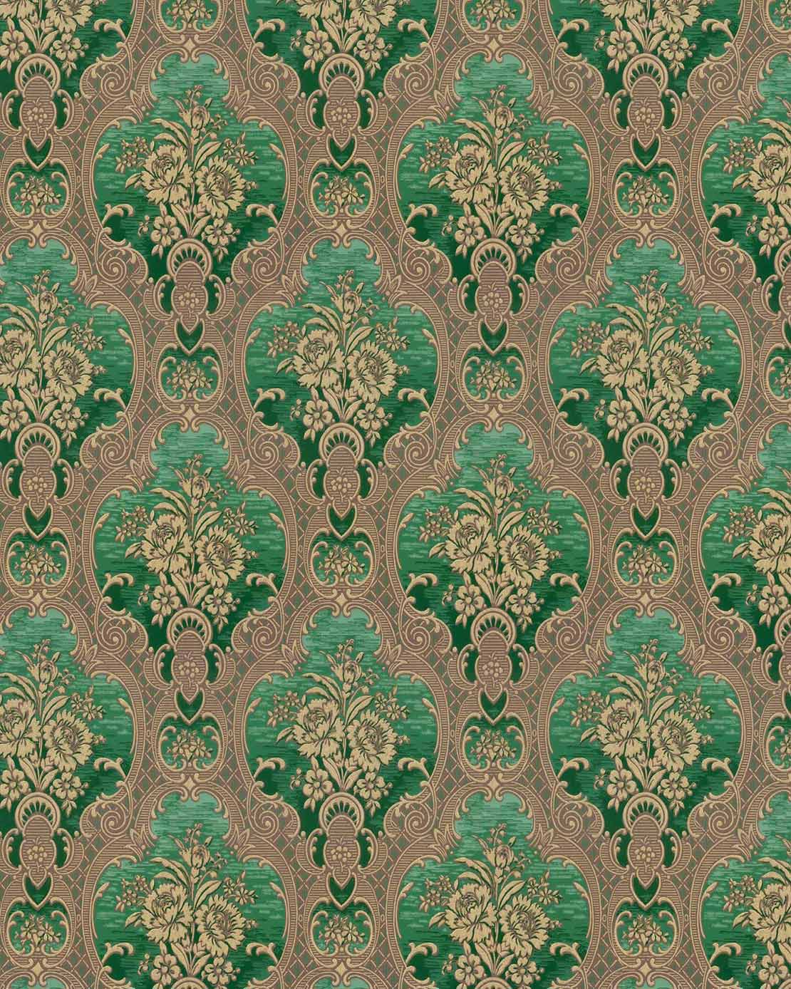 Lim & Handtryck Tapet - Nilsagården grøn/guld image