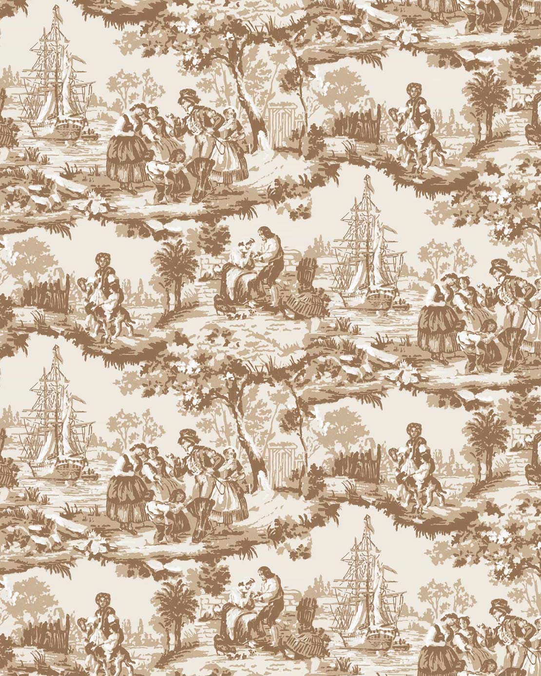 Lim & Handtryck Tapet - Skeppsmotiv brun image