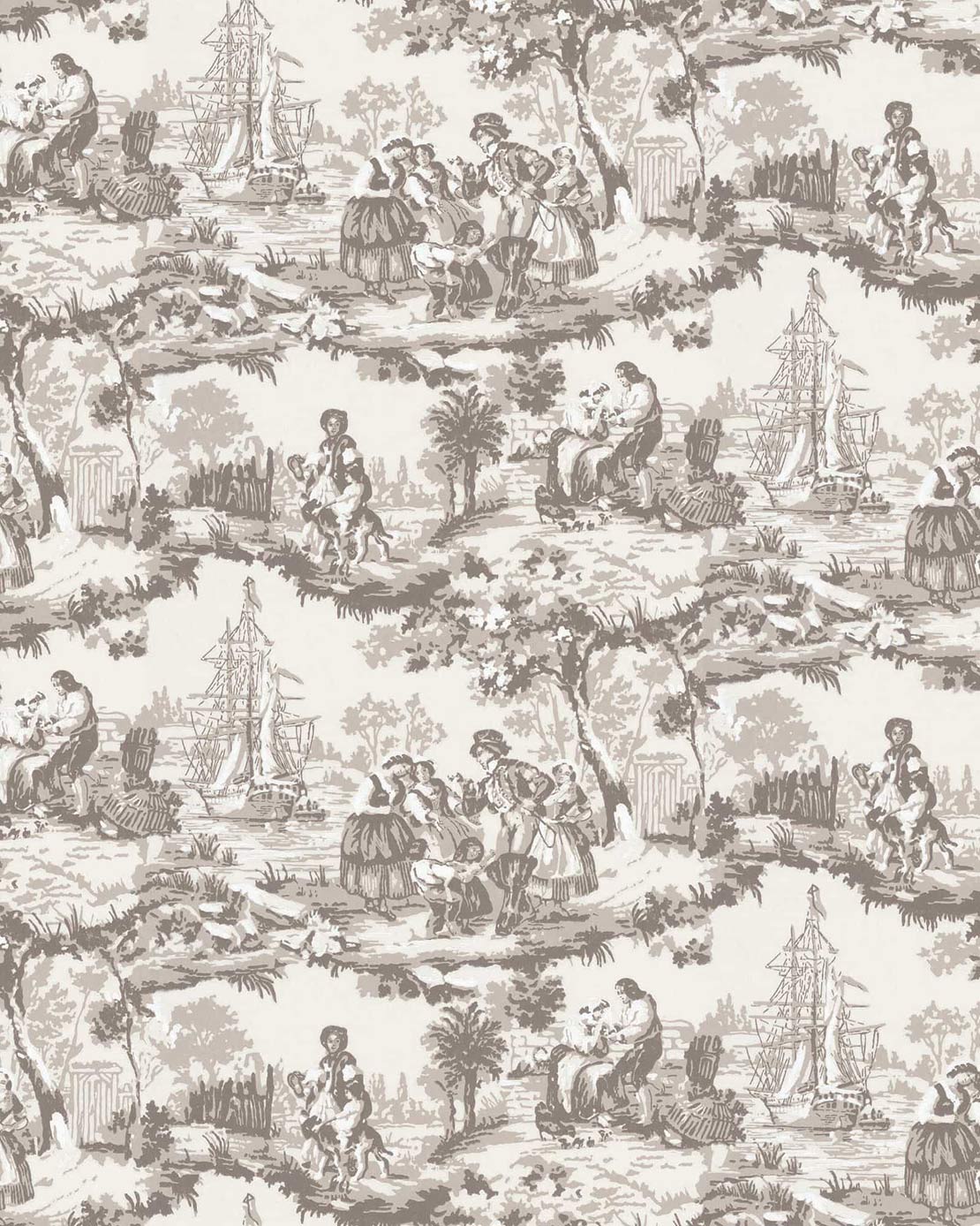 Lim & Handtryck Tapet - Skeppsmotiv grå image