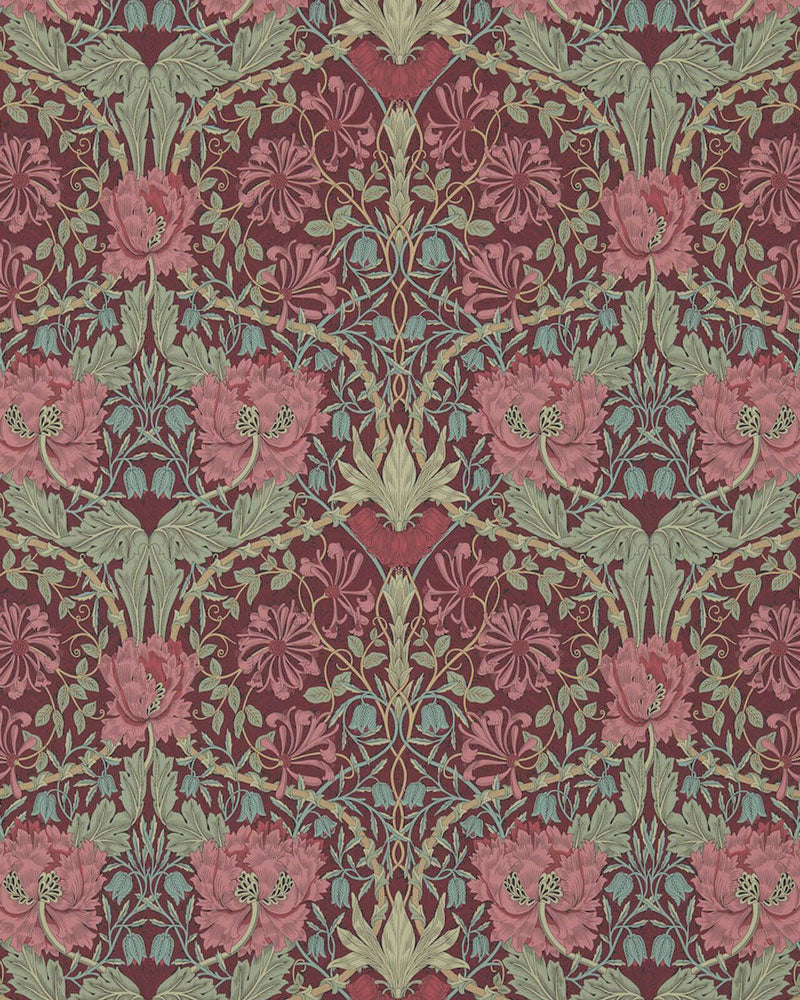 William Morris & Co. Wallpaper - Honeysuckle & Tulip Burgundy/Sage image