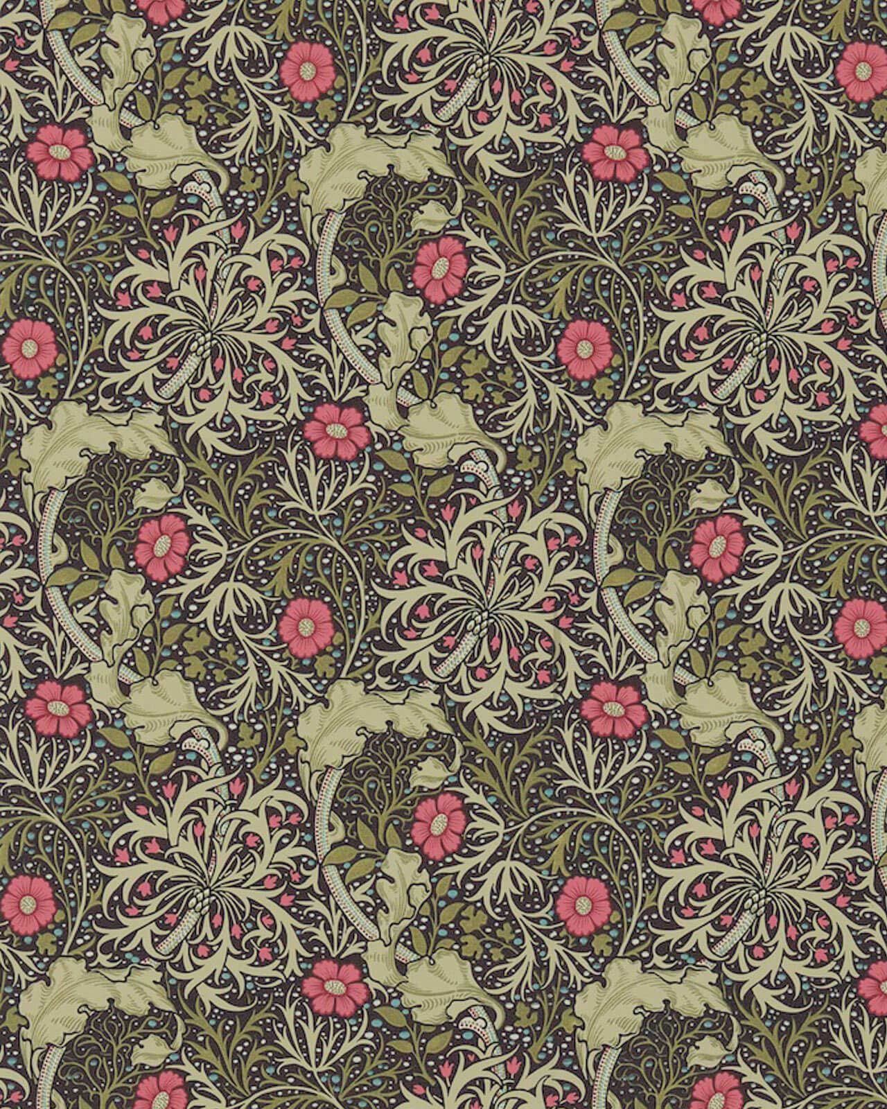 William Morris & Co. Wallpaper - Morris Seaweed Ebony/Poppy image