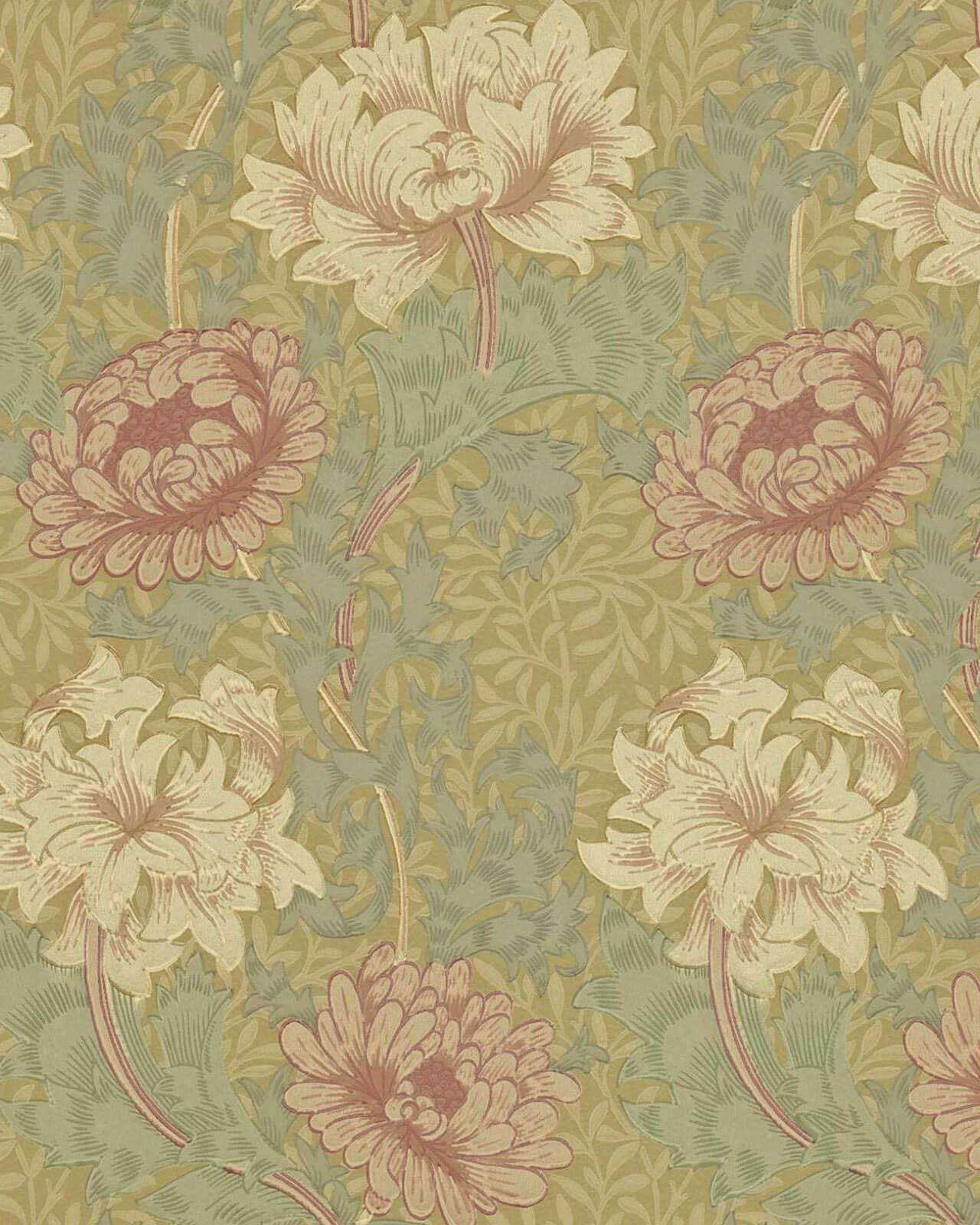 William Morris & Co. Tapet - Chrysanthemum Pink/Yellow/Green image