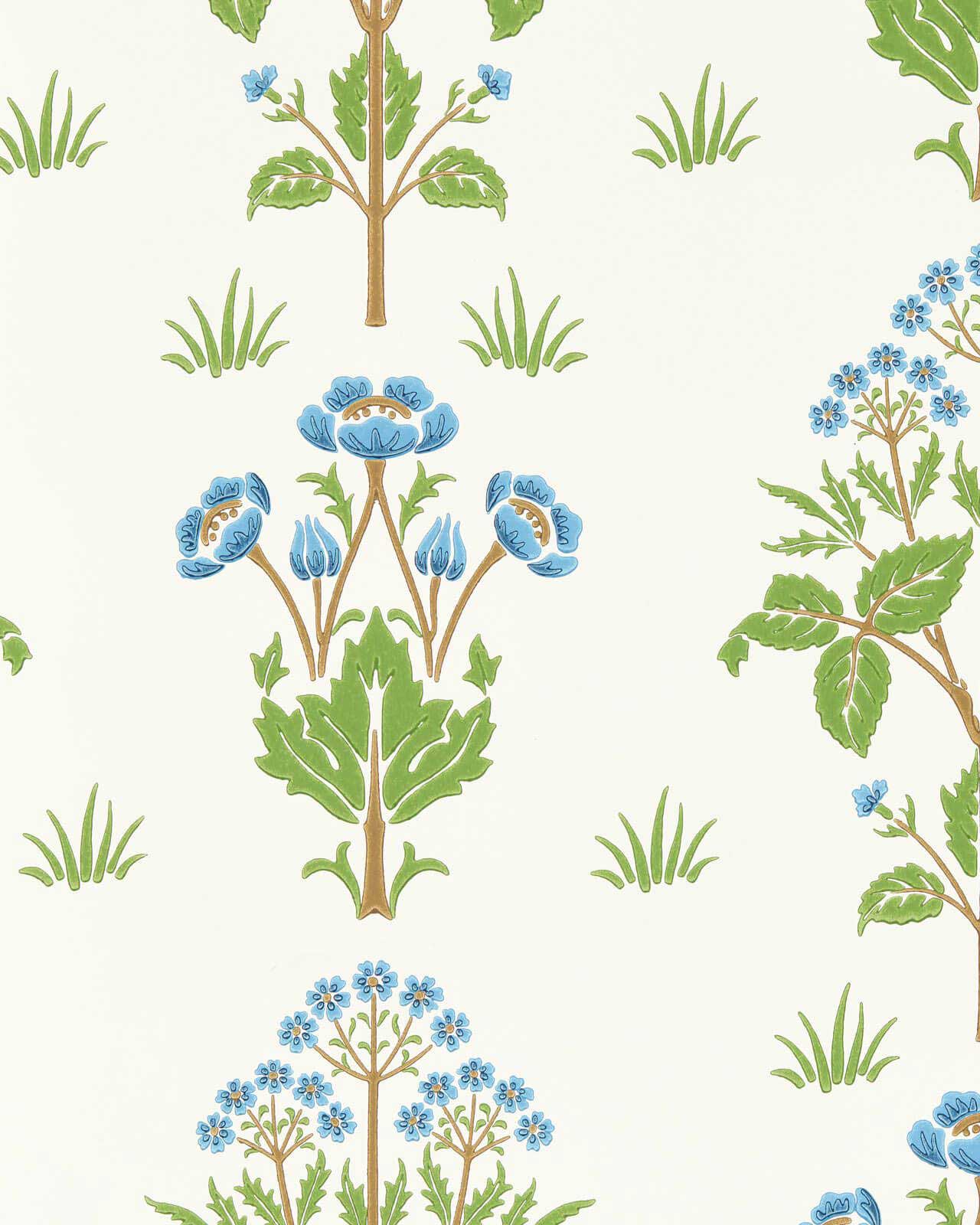 William Morris & Co. Wallpaper - Meadow Sweet Cobalt/Grass Green image