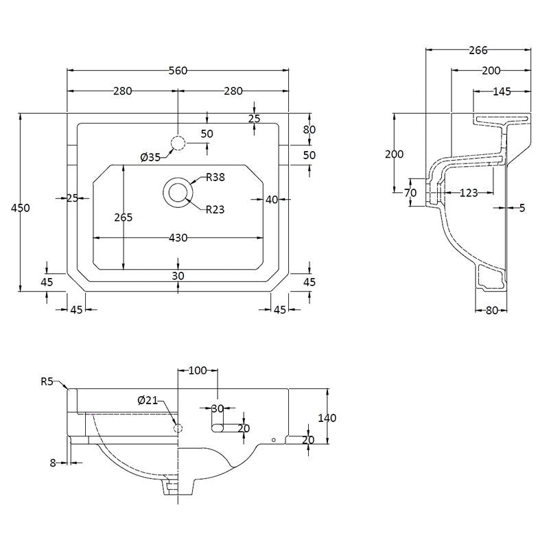 Washbasin - Bayswater Fitzroy 56 cm, chrome stand image