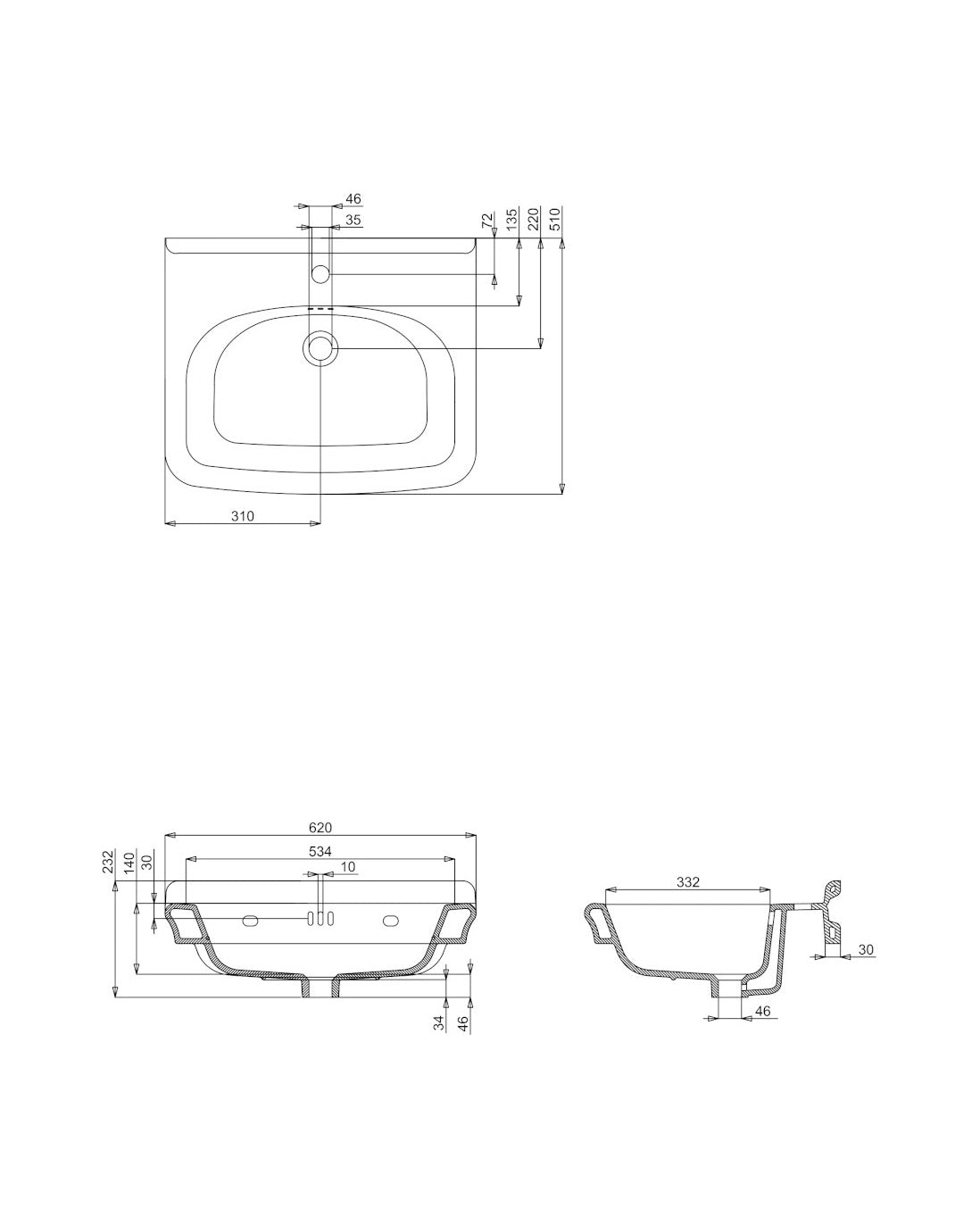 Washbasin - Guild 62 cm (24.4 in), Lacquered brass image