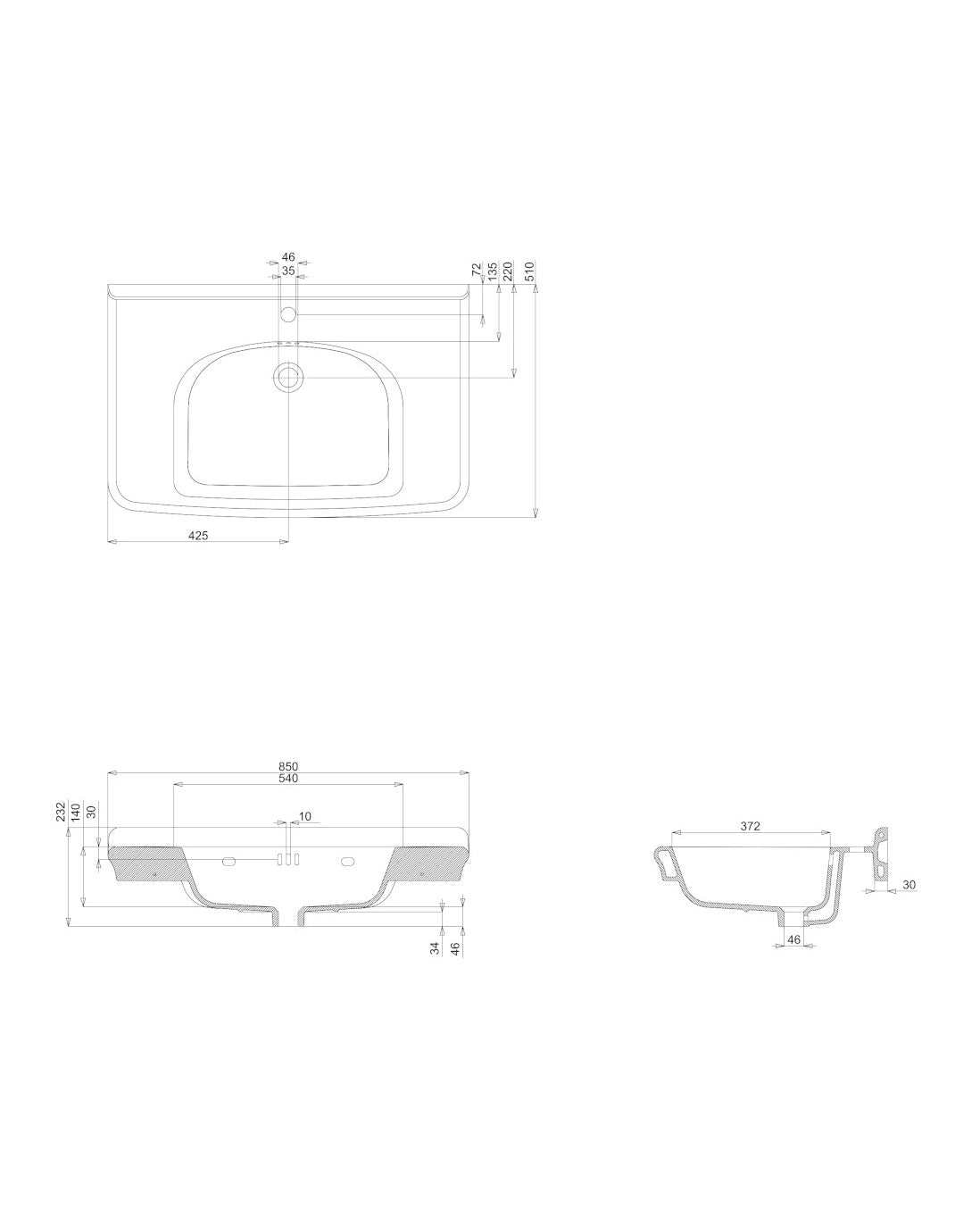 Washbasin - Guild 85 cm (33.46 in.), chrome stand image