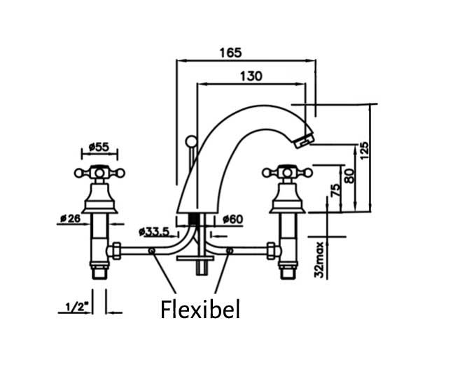 Washbasin Tap - Kensington for 3 tapholes brass image
