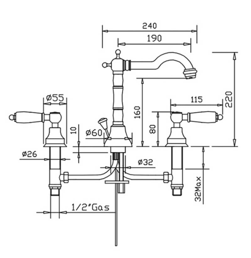 Bathroom Sink Faucet - Chelsea - For 3 Tapholes - Brass image