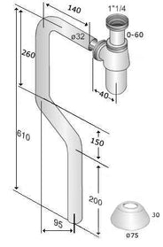 Vandlåssæt, s-bøjning, til gulvtilslutning - Krom thumbnail image