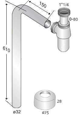 Water trap for floor connection - L-shape brass image