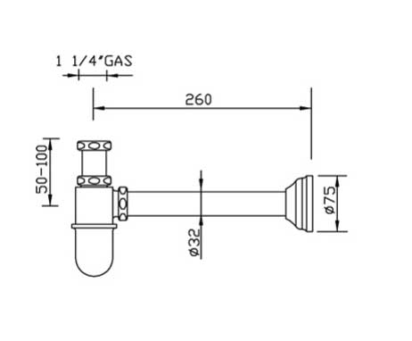 Cup-shaped trap for wall - Brass image
