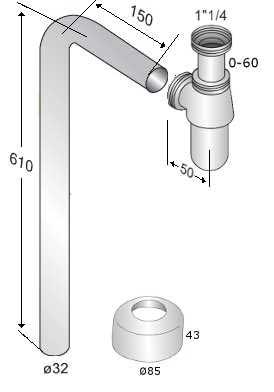 Complete water trap - L-shape chrome image