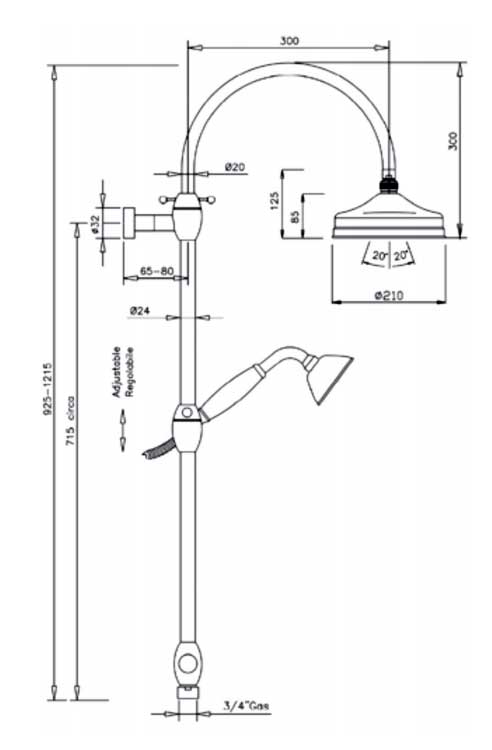 Shower Kit - Kensington retro with black handle and no mixer. image