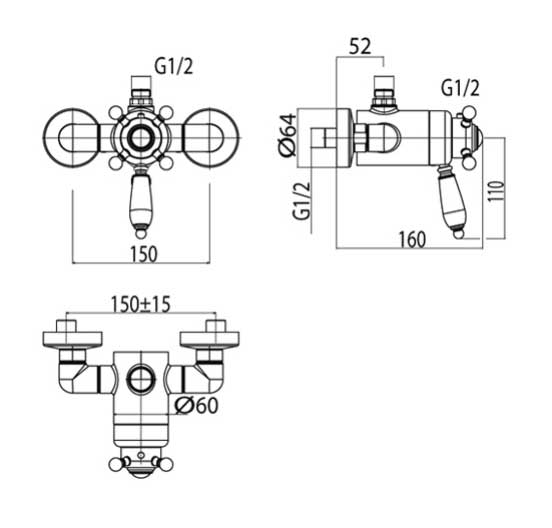 Brusesæt - Kensington retro med termostatarmatur, bronze image