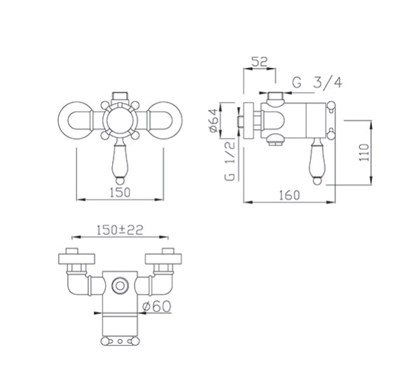Shower mixer - Kensington with thermostat, chrome image