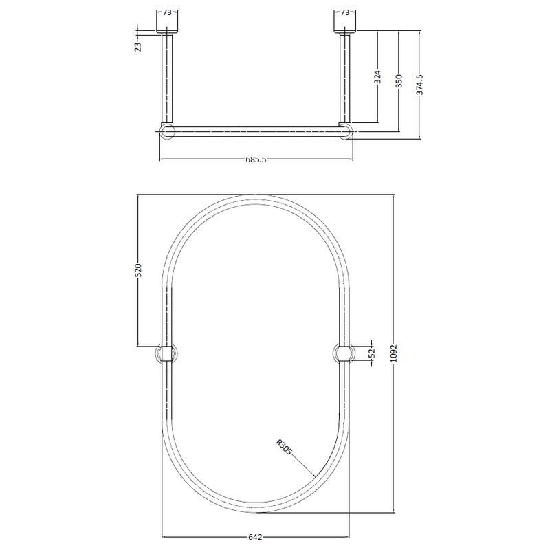 Oval bruseforhængsstang 109 x 64 cm - Krom image
