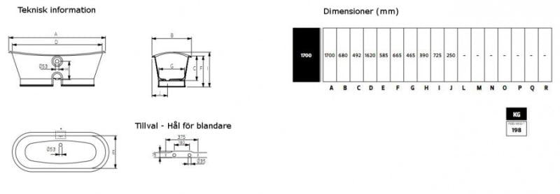 Badekar - Chateau hvid støbejern 170 cm image
