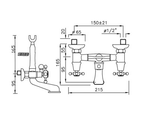 Badkarsblandare med handdusch - Kensington mässing image