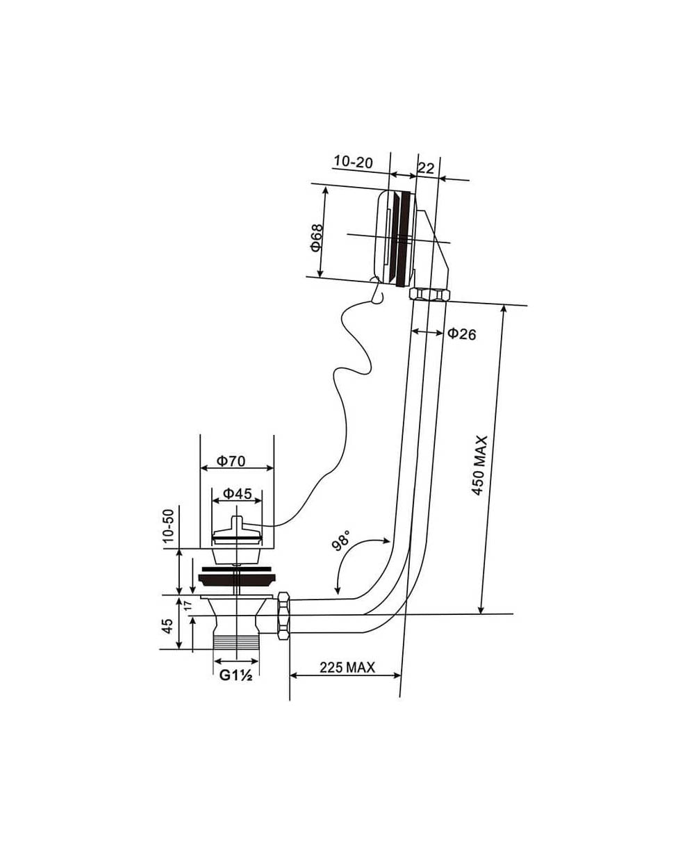 Bundventil & overløbssæt til badekar med fødder - Krom image