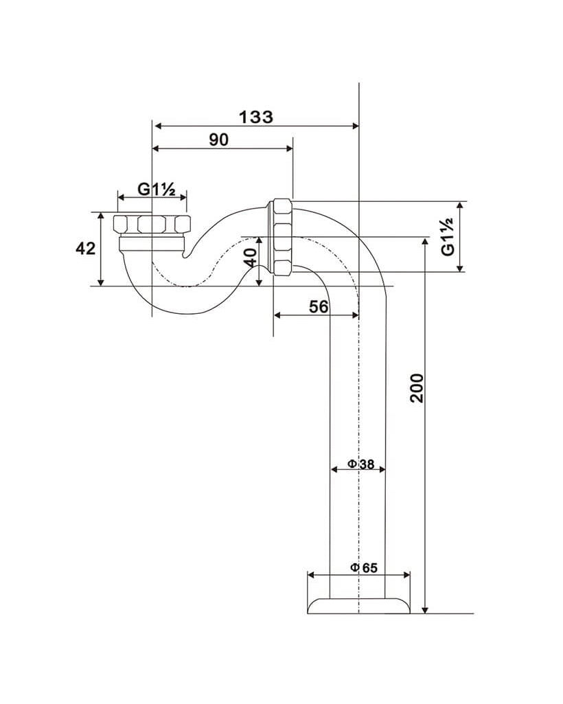 Waste trap for freestanding bathtub - Chrome image