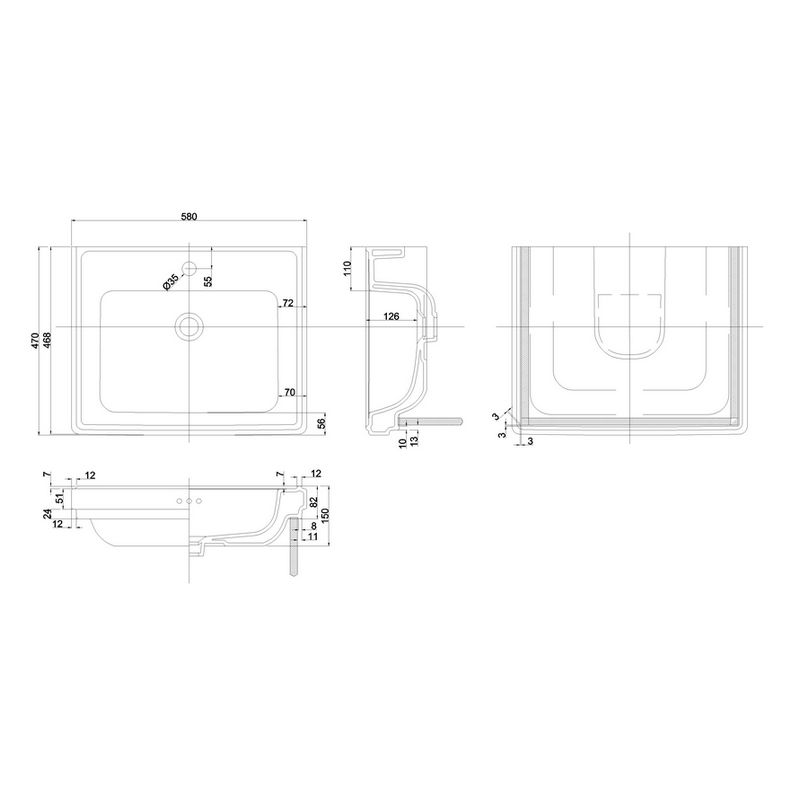 Basin - Riviera Basin 58 cm (22.8 in.), one mixer hole image