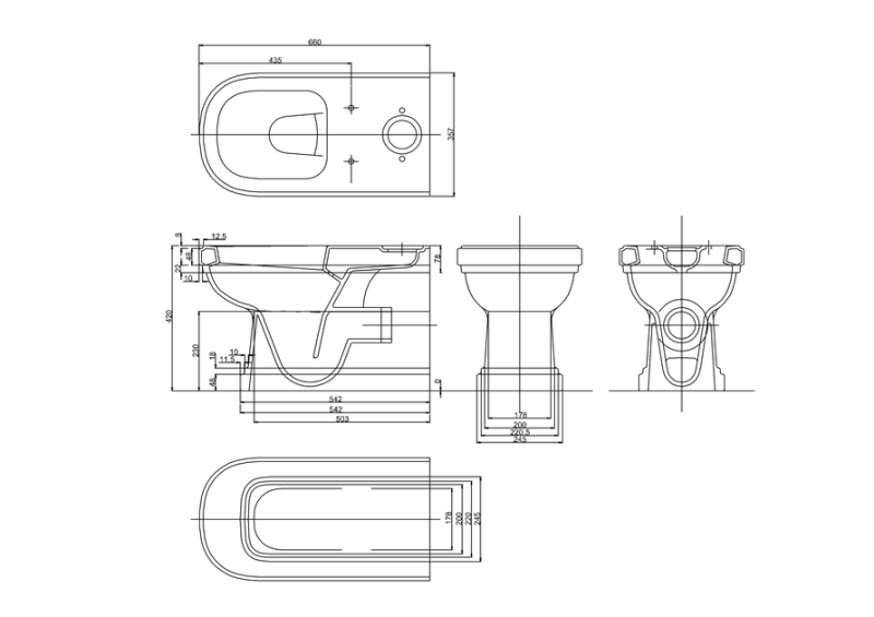 WC - Riviera gulvstående toilet, P-lås med sæde & detaljer i behandlet messing image