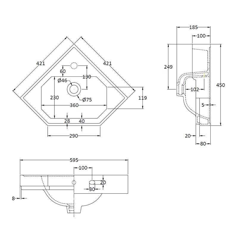 Badrumskommod för hörn - Bayswater, vit image