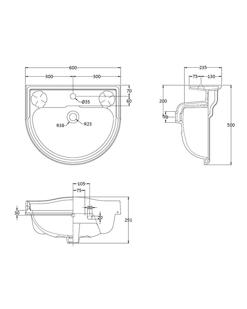 Håndvask - Porchester 60 cm, Piedestal image