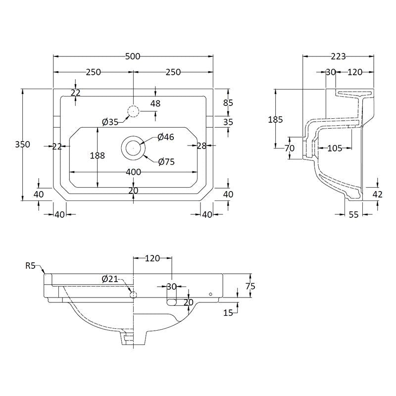 Washbasin Bayswater Fitzroy - 50 cm Porcelain 1-Hole image
